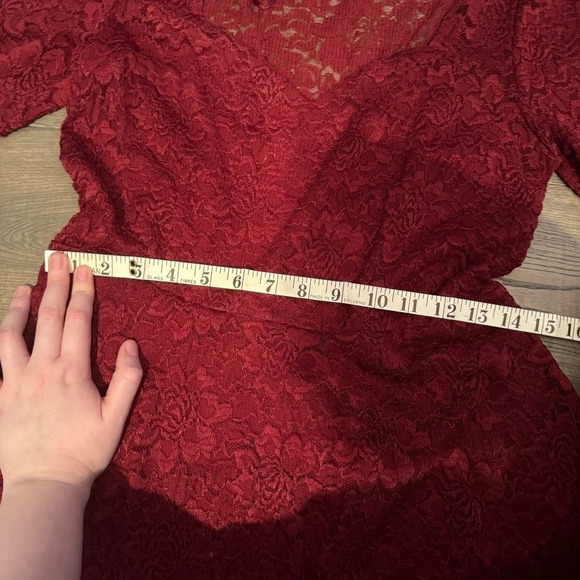 Pins & Needles Urban Outfitters Burgundy Crimson Sweetheart Lace Dress Sz Large - Picture 9 of 12